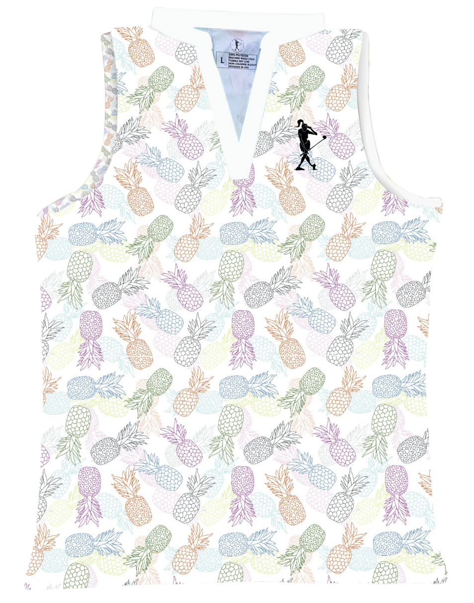 Pineapple Swinger V-neck Sleeveless Golf Polo
