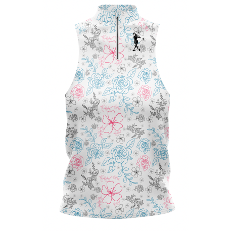White Neon Rose Women's Golf Sleeveless Zip Polo