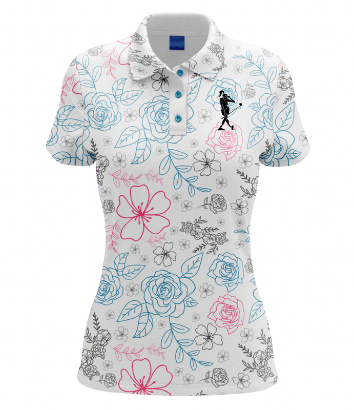 White Neon Rose Women's Golf Polo