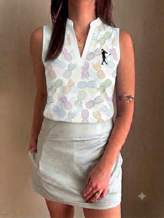 Pineapple Swinger V-neck Sleeveless Golf Polo