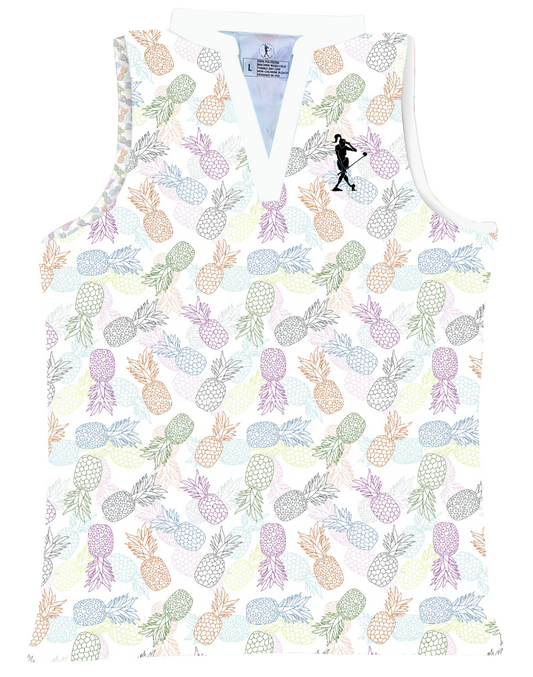 Pineapple Swinger V-neck Sleeveless Golf Polo