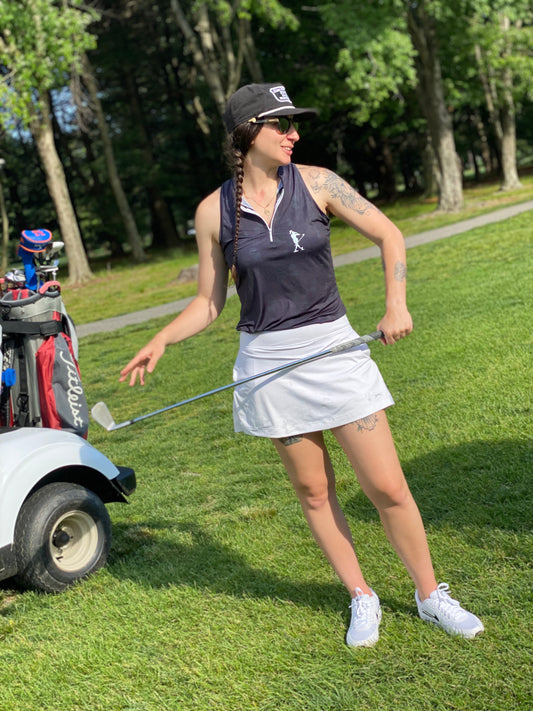 Olive Golf and Martini Women's Golf Sleeveless Zip Polo